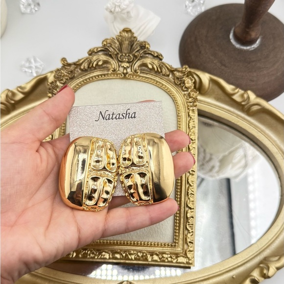 Natasha Gold-Tone Textured Stud Earrings ✨ - Picture 6 of 9